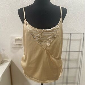 Tank Top Silky Satin With Gold Sequin Inset by Adrienne Landau Onyx Sz Lg